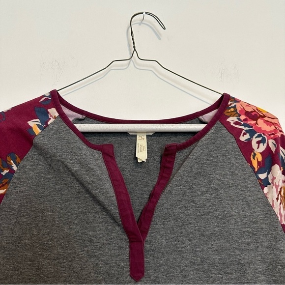 Matilda Jane times table gray and floral Henley long sleeve tee - Picture 6 of 8